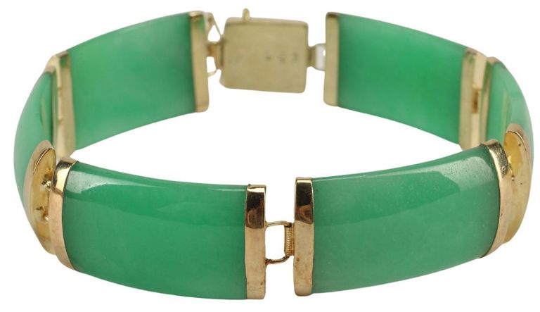 Estate 14kt Yellow Gold & Green Jade Link Bracelet