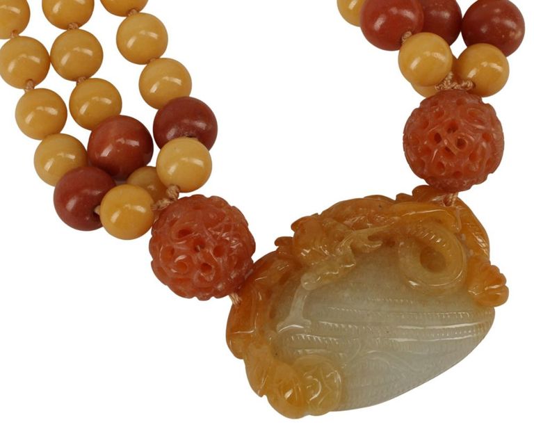 Estate Carved Jade Pendant on Beaded Necklace