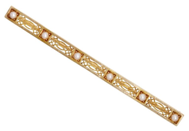 Estate 14kt Yellow Gold & Seed Pearl Bar Pin
