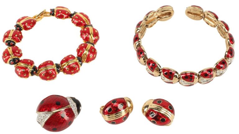 Estate Carolee Enameled Lady Bug Jewelry Group