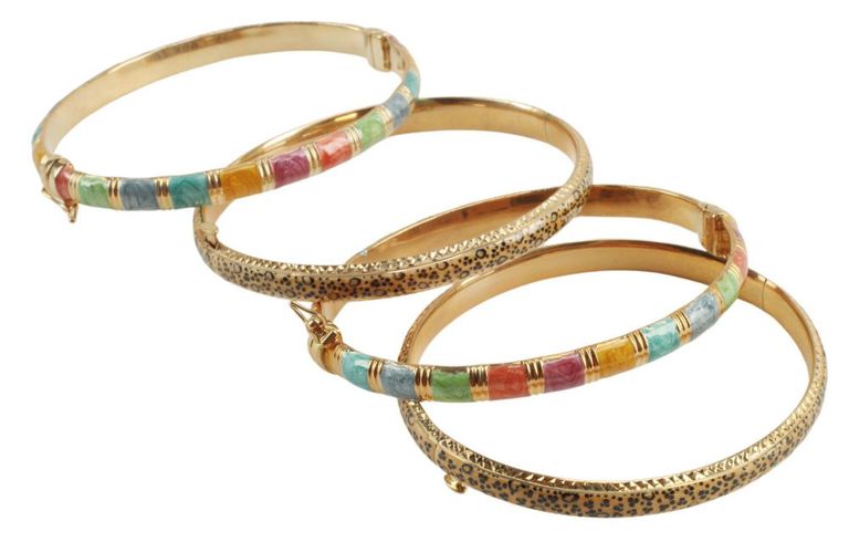 Estate 14k Yellow Gold & Enamel Bangles