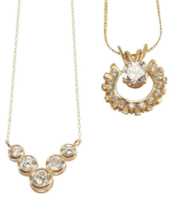 Estate Yellow Gold & Colorless Stone Necklaces