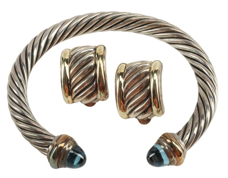 David Yurman 14k Cable Bracelet & Earrings