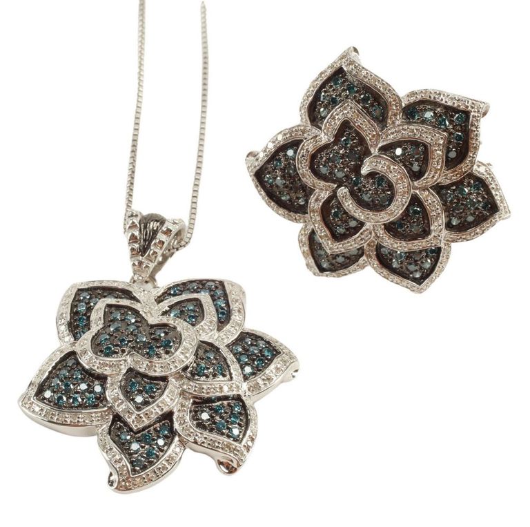 Estate White & Blue Diamond Pendant, Ring