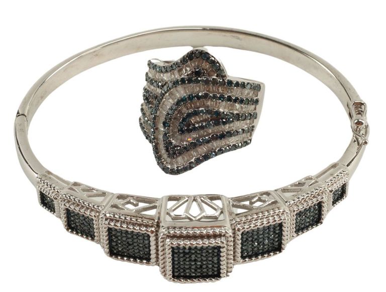 Estate Blue & White Diamond Ring, Bangle