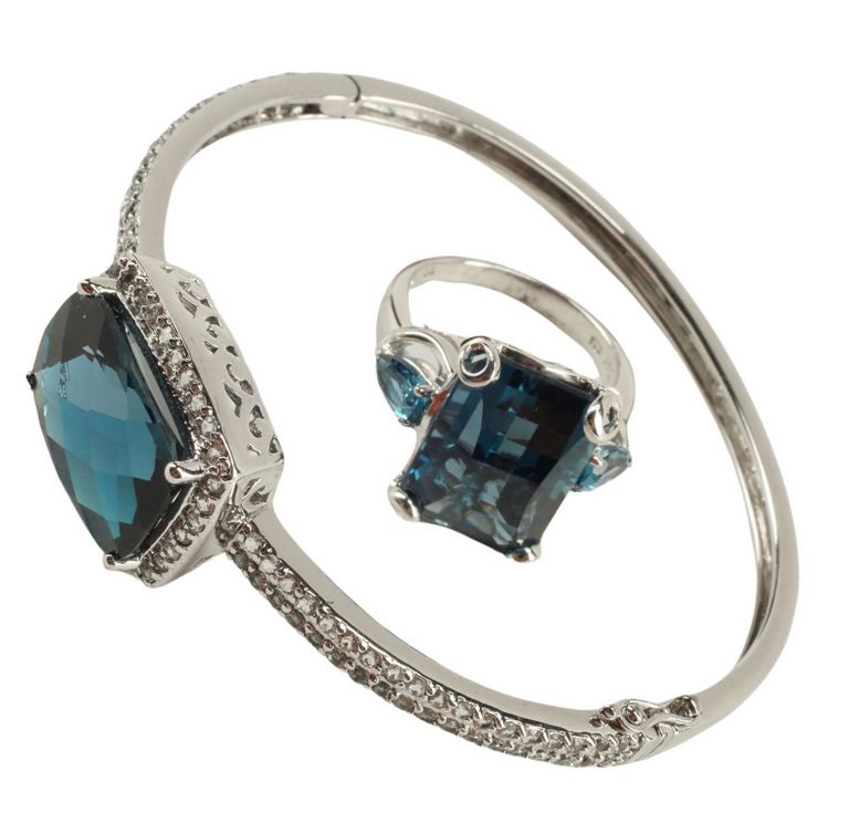 Estate Sterling London Blue Topaz Bangle & Ring