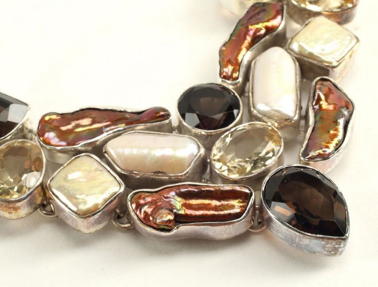 Estate Sterling, Quartz & Pearl Collar Necklace
