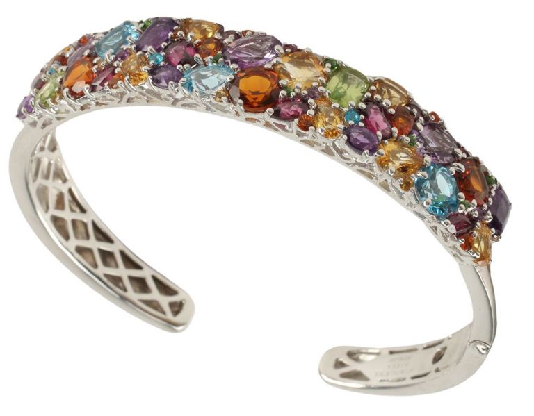 Estate Sterling & Stainless Multi-gemstone Cuff
