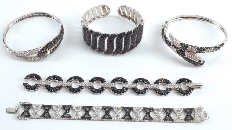 Estate Sterling Black & White Crystal Bracelets
