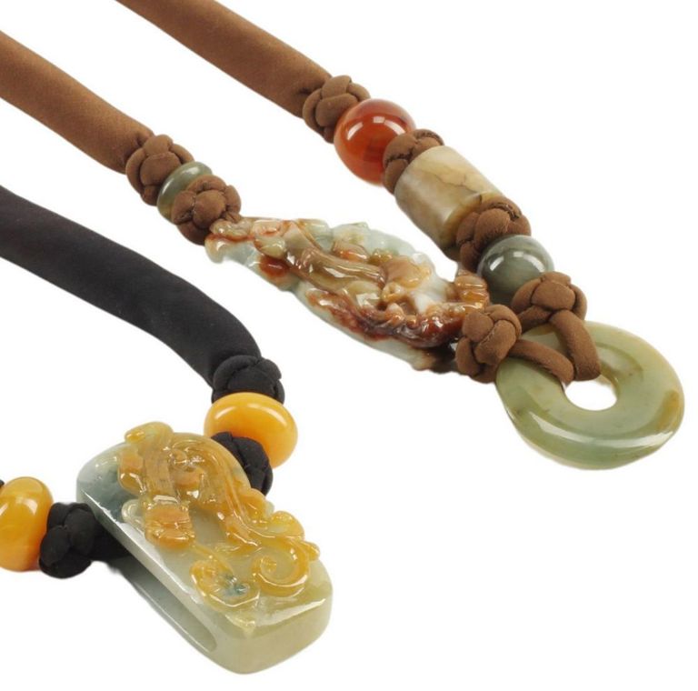 Estate Designer Pat Tseng Carved Jade Necklaces