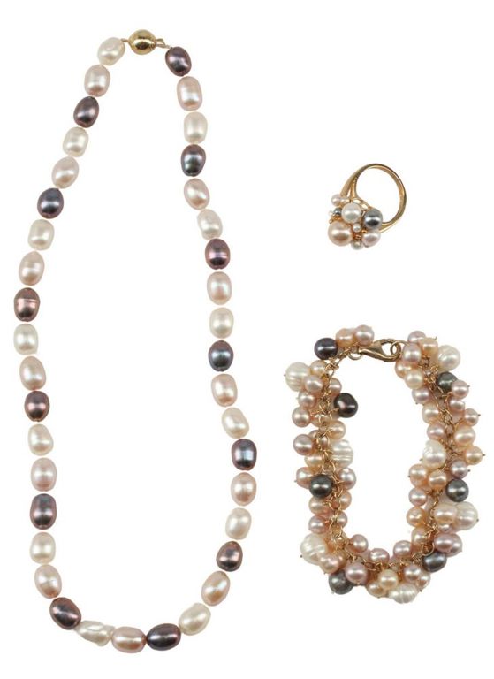 Estate Pearl Necklace, Bracelet & Ring