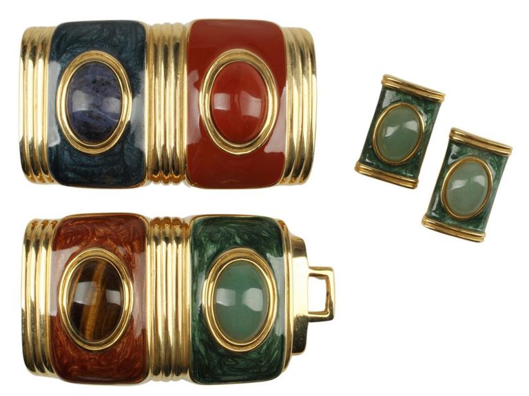 Estate Alexis Kirk Enameled Buckle & Earrings