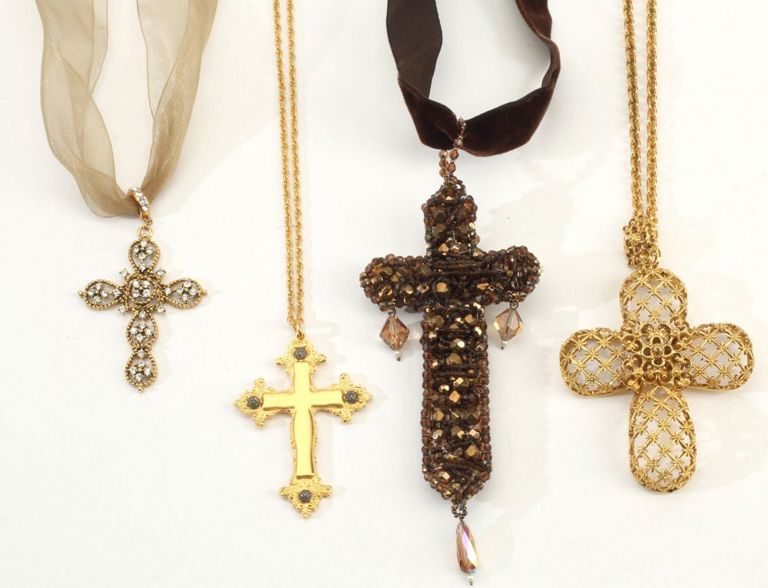 Designer Gold-tone Cross Pendant Necklaces