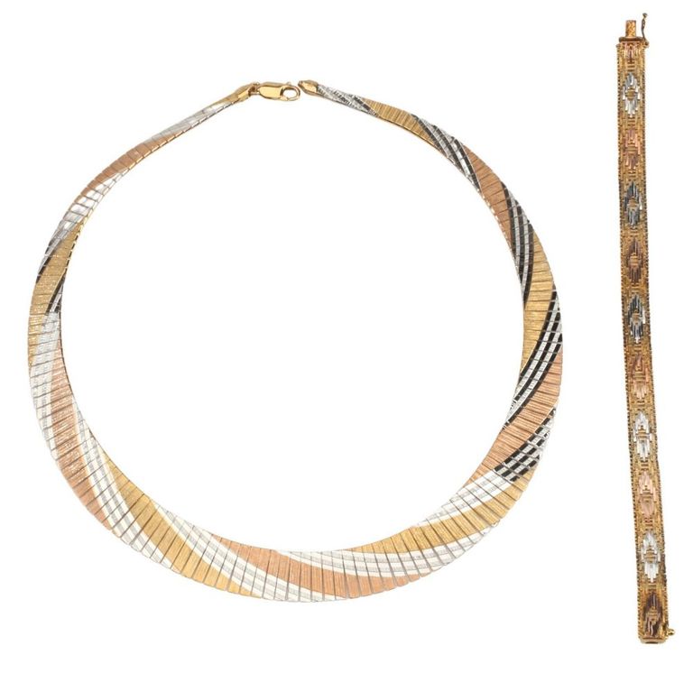 Estate Tricolor Vermeil Necklace & Bracelet