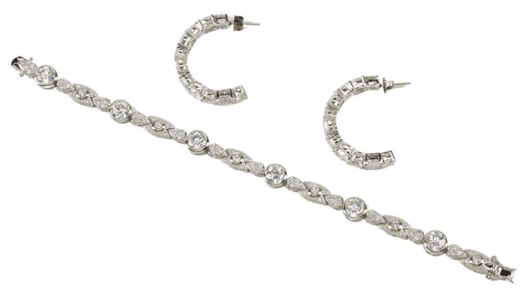 Estate Sterling Cz Bracelet & Hoop Earrings