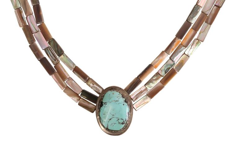 Native American Shell & Turquoise Pendant Necklace