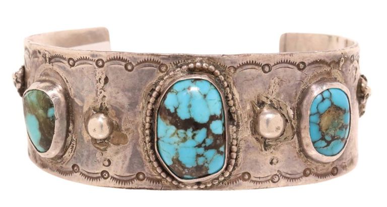 Native American Silver & Turquoise Cuff Bracelet