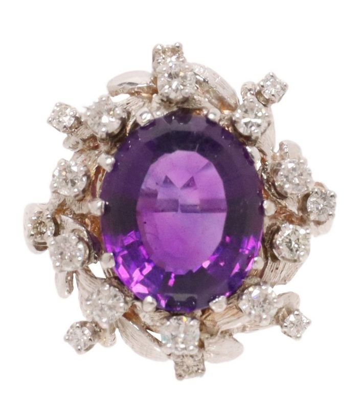 Estate 14kt Gold Amethyst & Diamond Ring