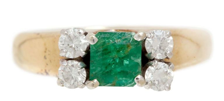 Estate 14kt Gold Emerald & Diamond Ring