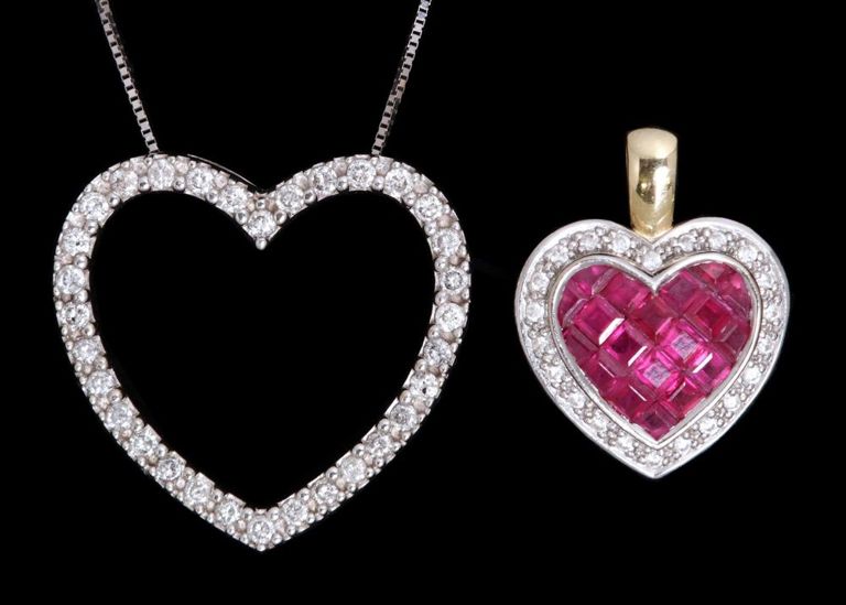 Estate 14kt Gold Diamond Heart-Shaped Pendants