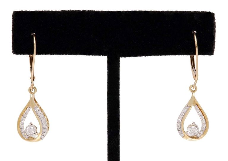 Estate 10kt Gold & Diamond Drop Earrings