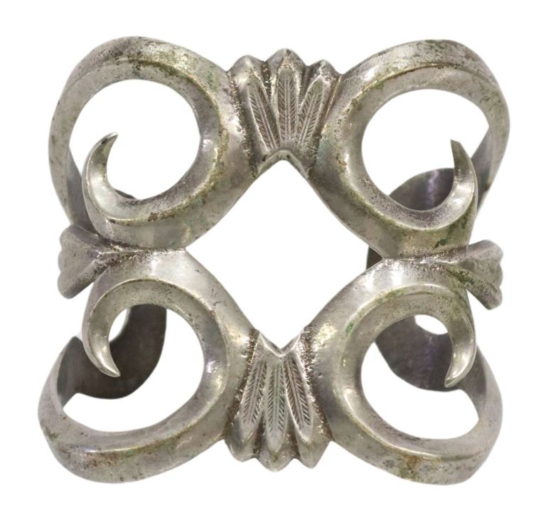 Native American Tufa Cast Silver Cuff Bracelet
