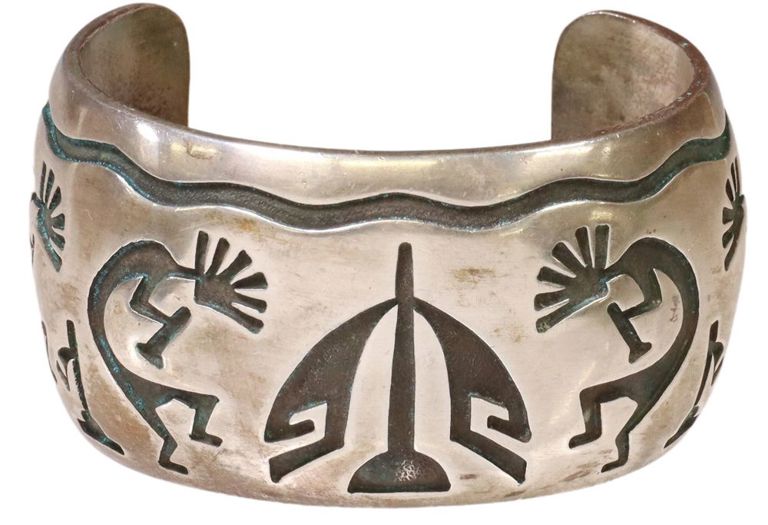 Native American Silver Overlay Cuff Bracelet