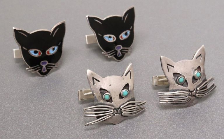 Mexican Sterling Silver Cat Face Cufflinks