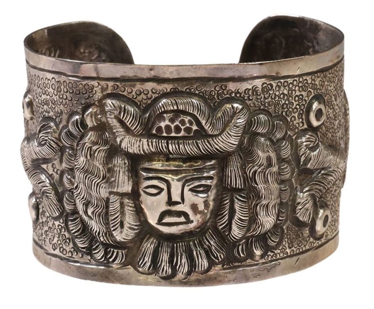 Sanborns Sterling Aztec Motif Wide Cuff Bracelet