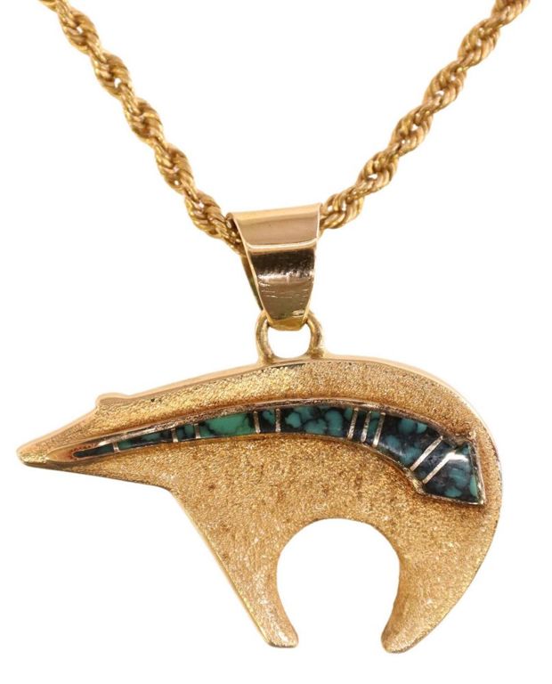Southwest Style 14kt Gold Heartline Bear Necklace