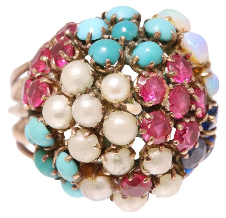 Estate 14kt Gold & Gemstone Domed Ring