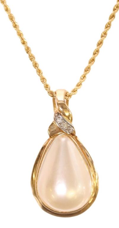 Estate 14kt Gold Mabe Pearl & Diamond Pendant