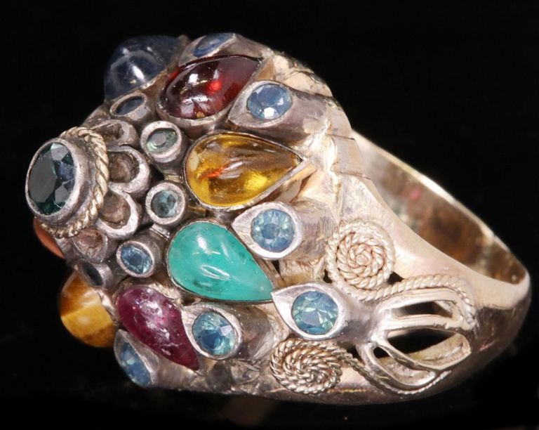 Estate 14kt Gold Multi-gemstone Princess Dome Ring