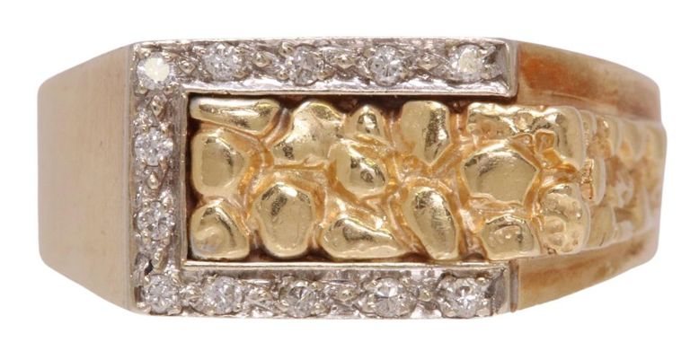 Estate Gent's 14kt Gold Nugget & Diamond Ring