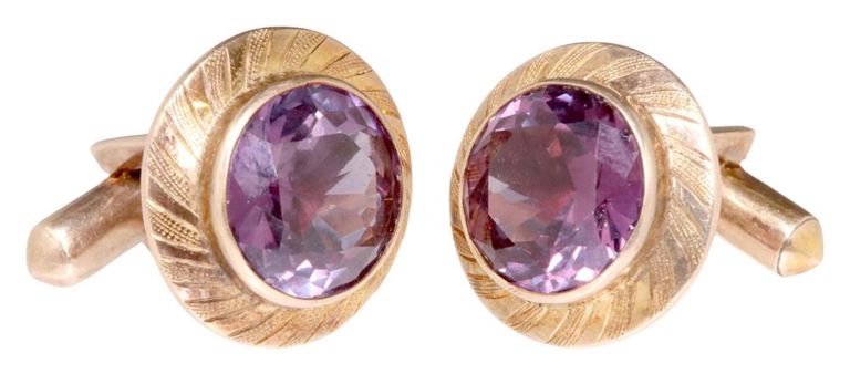 Estate 14kt Gold & Purple-blue Stone Cufflinks