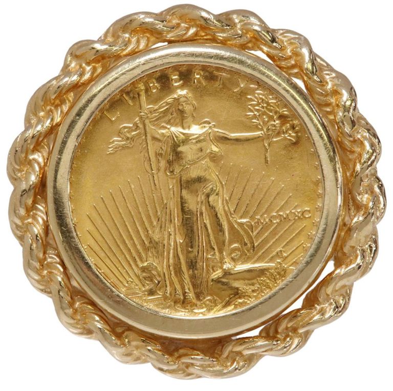 1990 American Gold Eagle $5 Coin 14kt Ring Setting