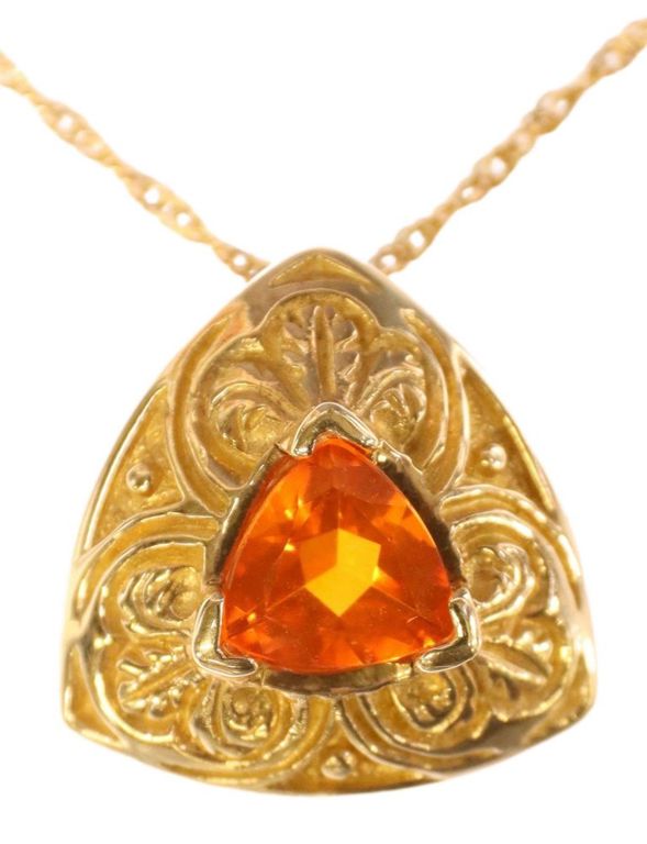 Estate 14kt Gold Orange Gemstone Pendant Necklace