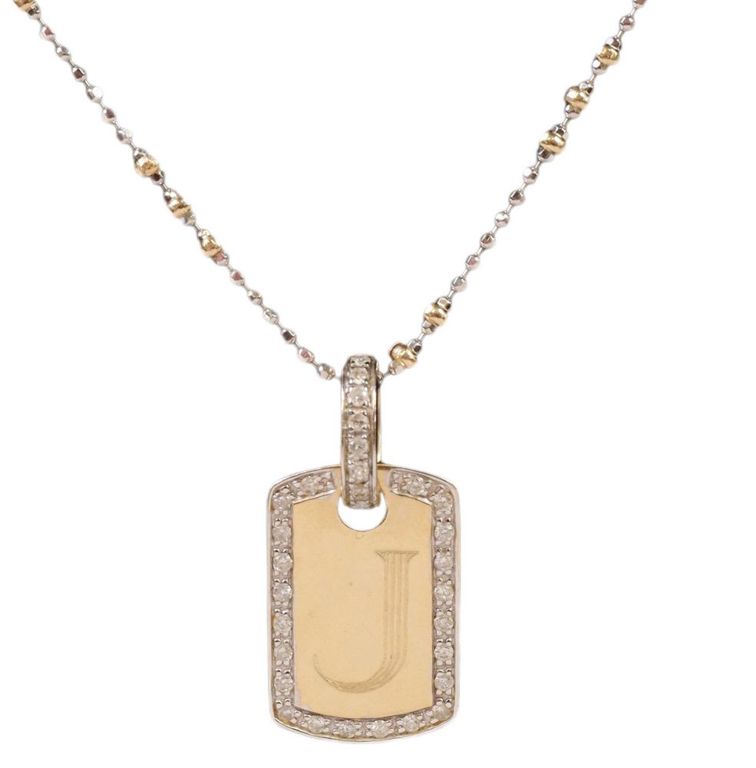 Estate 14k Gold Diamond J Initial Pendant Necklace