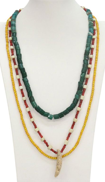 3) NATIVE AMERICAN POLYCHROME TRADE BEAD NECKLACES