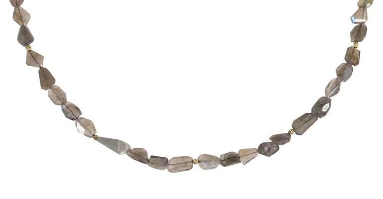 Estate 18kt Gold & Labradorite Beaded Necklace
