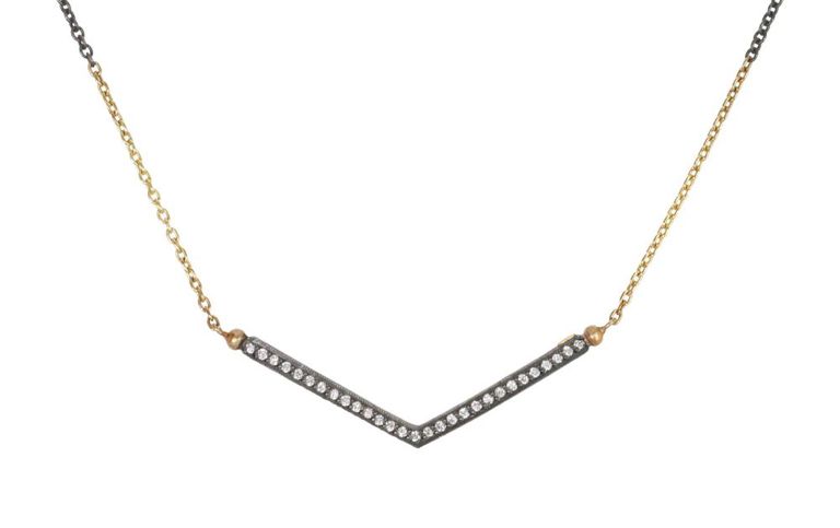 Ara Oxidized Sterling 24kt Yg & Diamond V Necklace