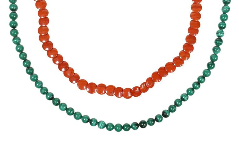 Strands of Malachite & Red Agate Beads