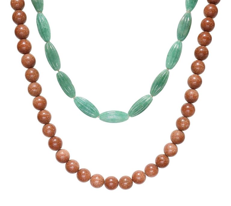 Strands of Green Hardstone & Gold Star Beads