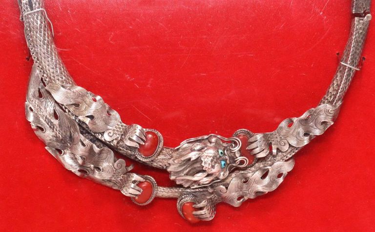 Chinese Sterling Silver Dragon Necklace in Frame