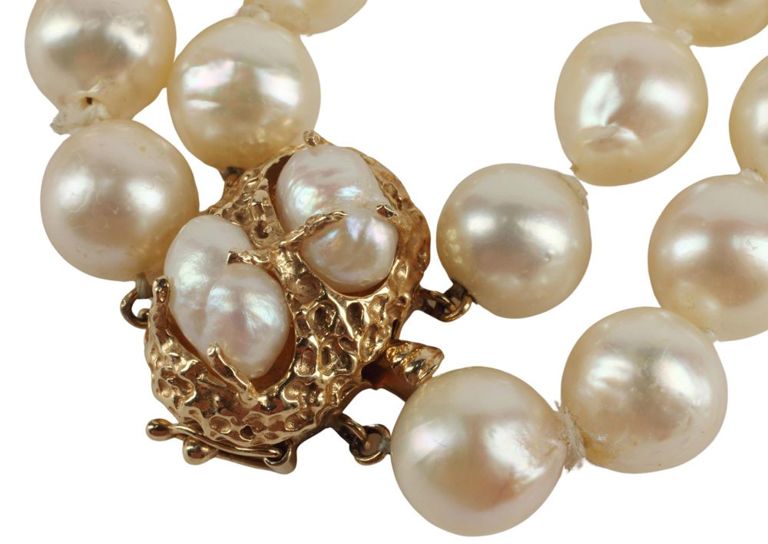 Estate Double-strand Pearl Necklace 14k Gold Clasp
