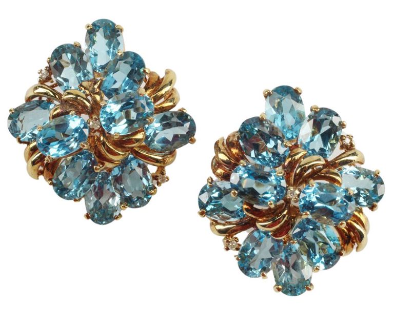 Estate 14kt Yg & Blue Topaz Earrings