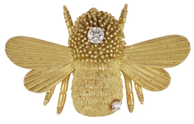 Estate 18kt Yg & Diamond Bumble Bee Brooch