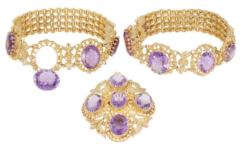 Estate Amethyst 14k Pendant & Plated Bracelets