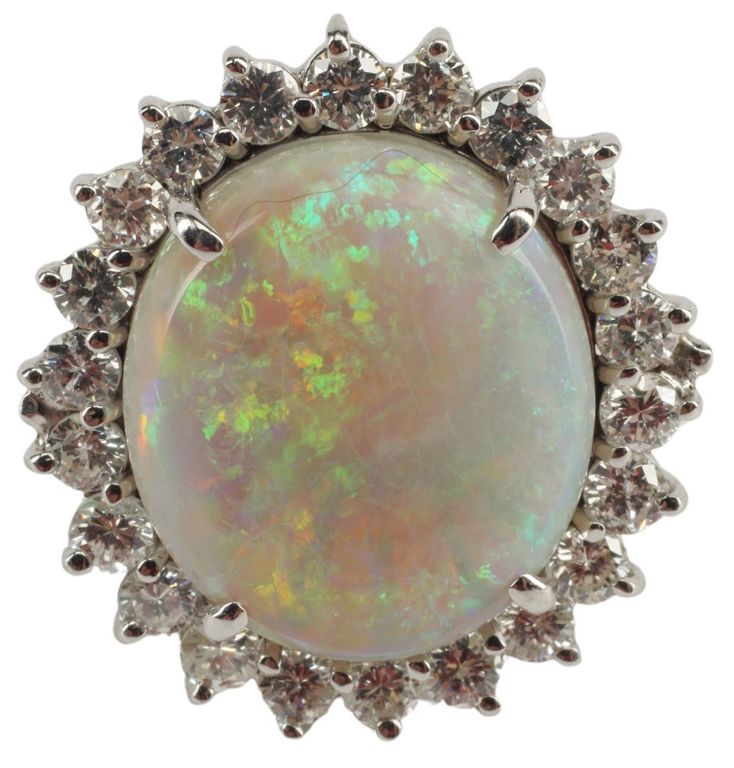 Estate 14k White Gold Opal & Diamond Ring