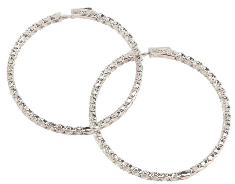 Estate 14kt Wg Diamond Hoop Earrings